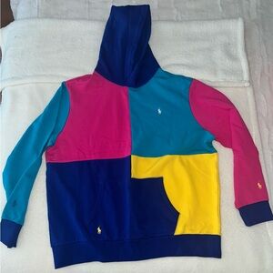 Ralph Lauren Color Block Hoodie in Blue, Pink, and Yellow